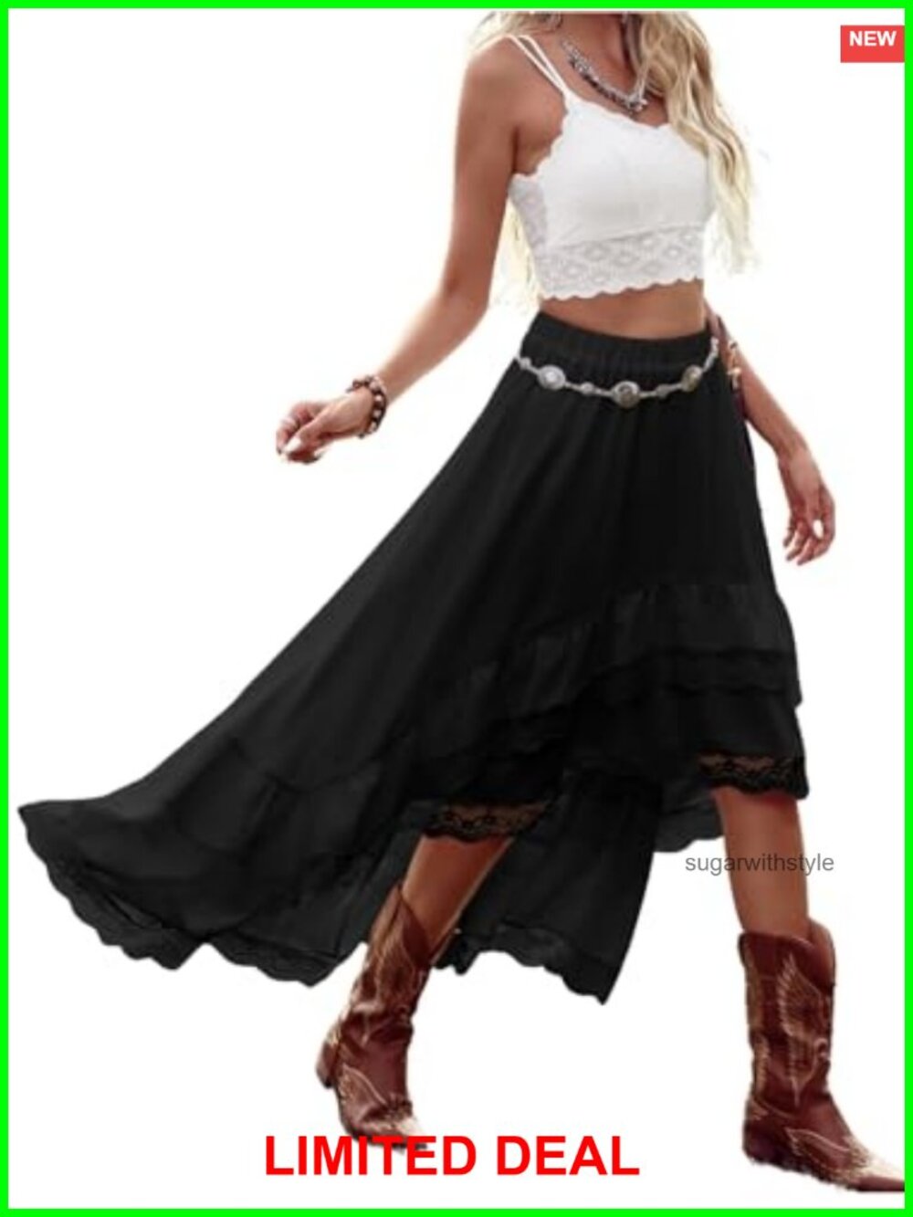 Verdusa Women's Western Cowgirl Lace Flowy Skirt Country Concert Outfit